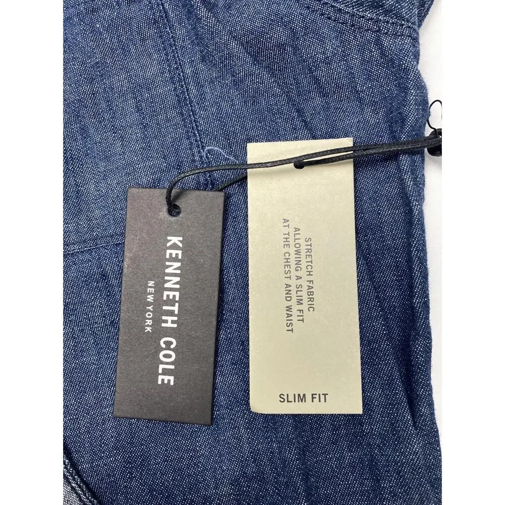Kenneth Cole Slim-Fit Organic Stretch Denim Shirt‎ Sz M - Picture 8 of 14